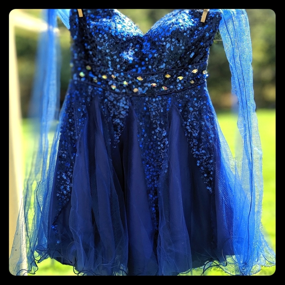 Dark Blue Sequin-&-Tulle Prom/Party Dress